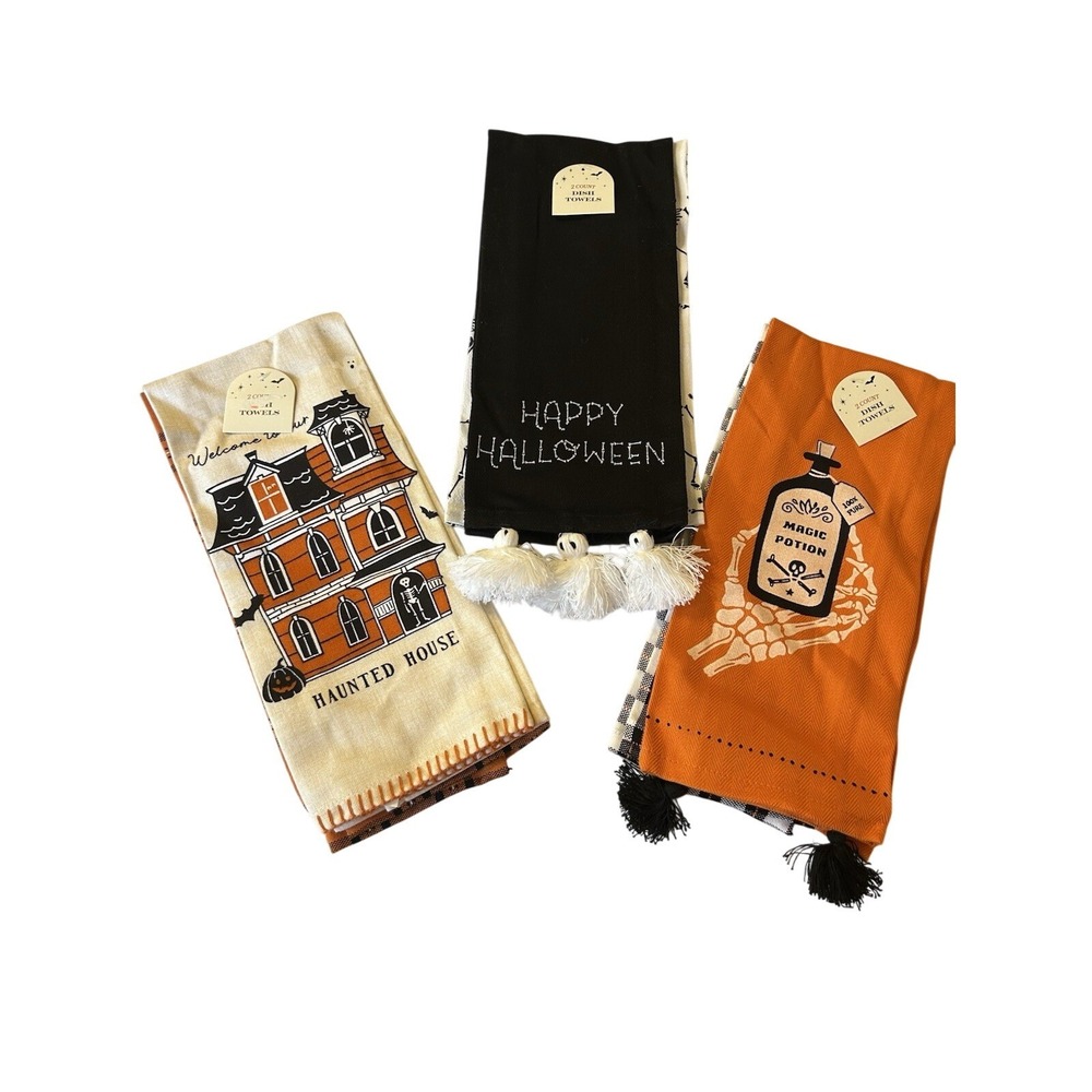 NWT Set Of 6  Halloween Kitchen  Cup Tea Dish Towels 25X15